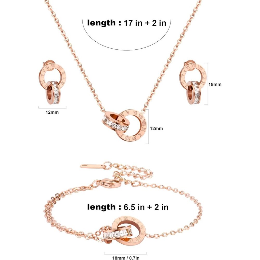 Rose Gold Interlocking Circle Jewelry Set Necklac… - image 4